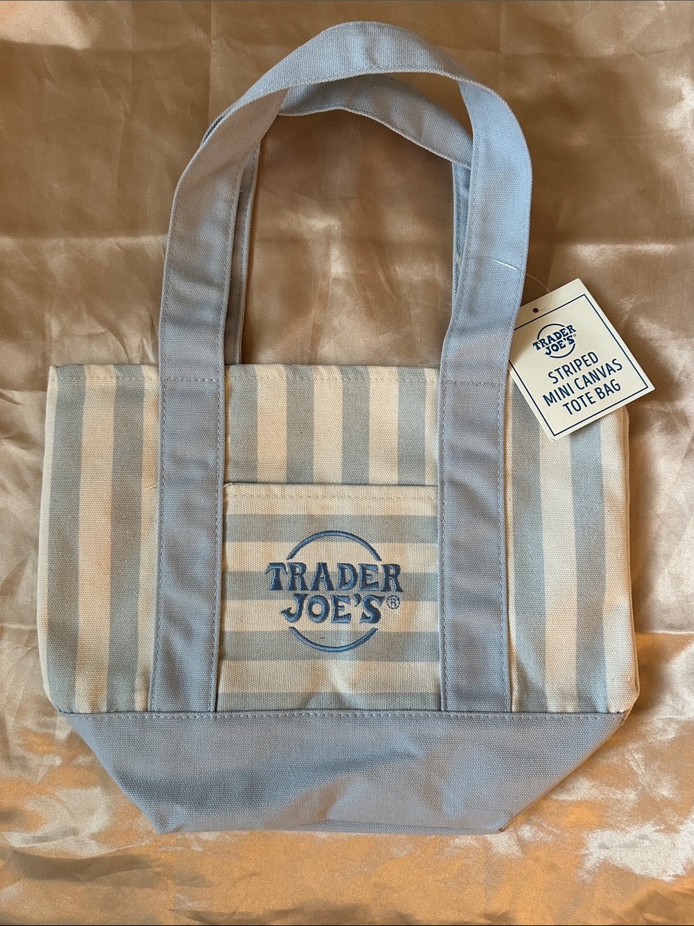 NWT Trader Joe's Pastel Blue and Cream Striped Mini Tote Bag
